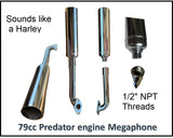 Baby Megaphone and header pipe for 79cc HF Predator engine.